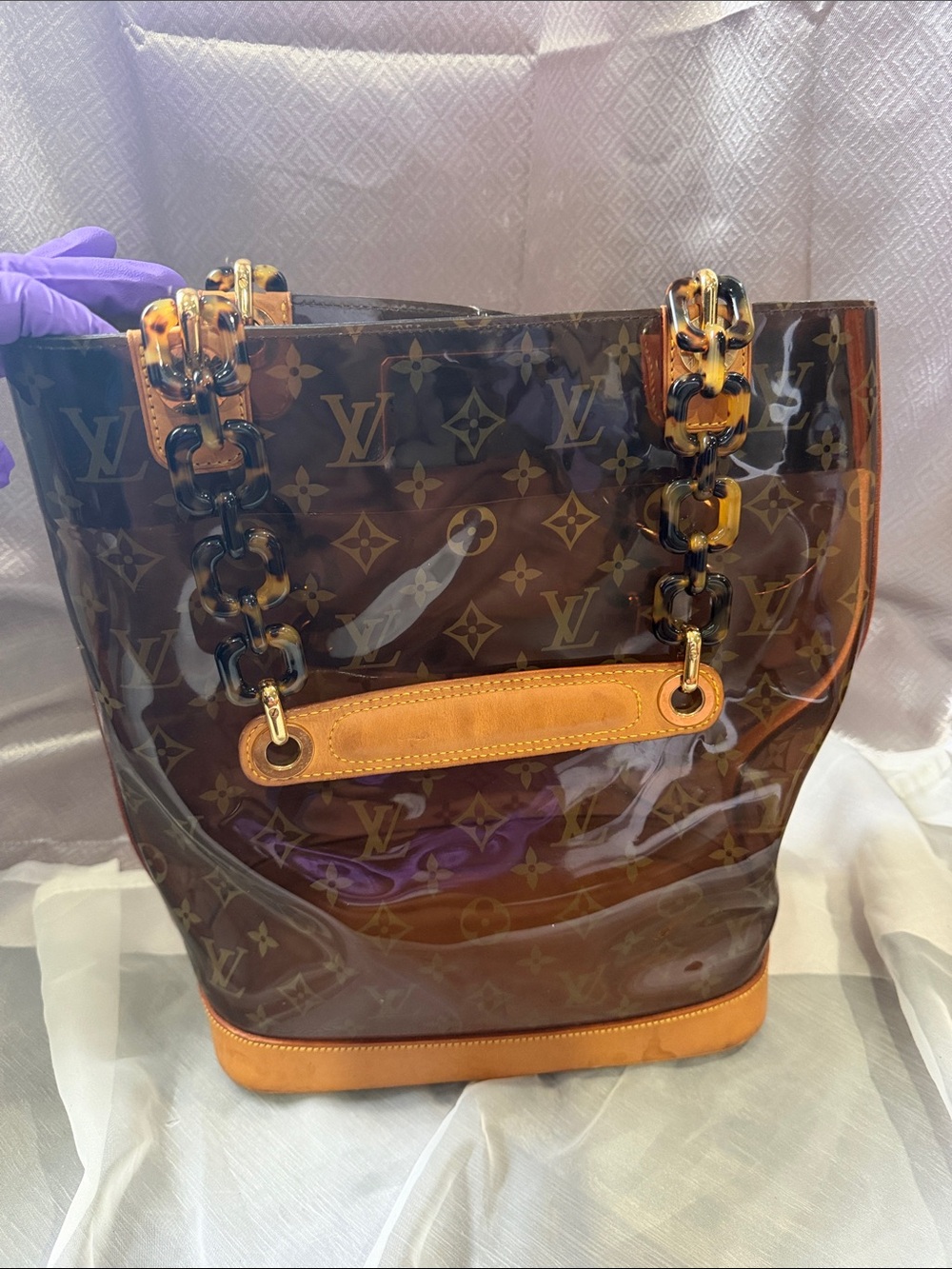 Louis Vuitton Brown Monogram Vernis Transparent Tote with Tortoiseshell Chains